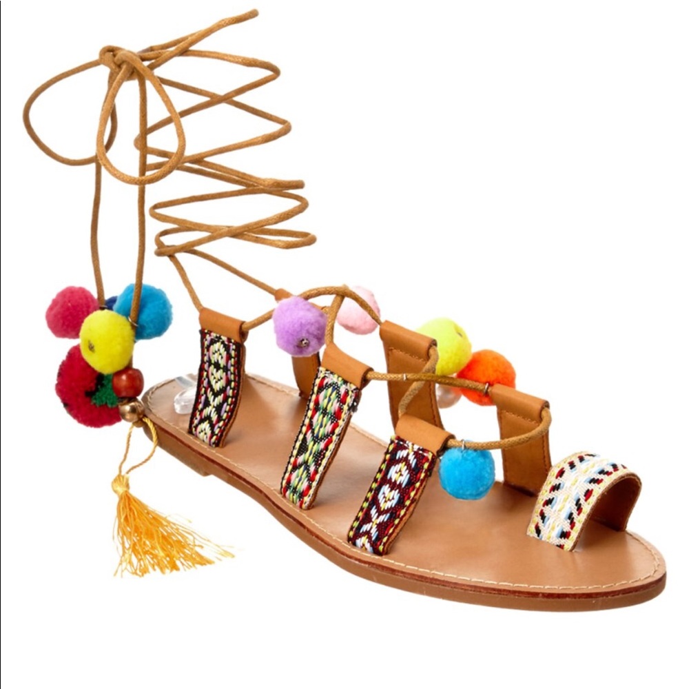 catherine malandrino pomtoy pompom leather sandal